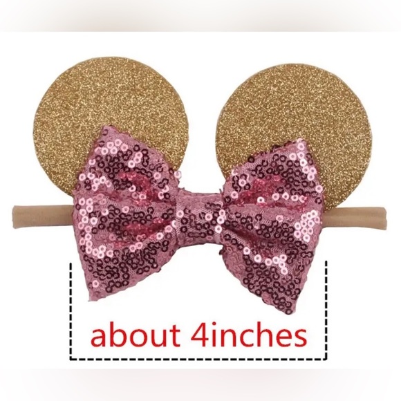 Baby Minnie Mouse Ears Headband with Beige Sequins Bow - Picture 2 of 9